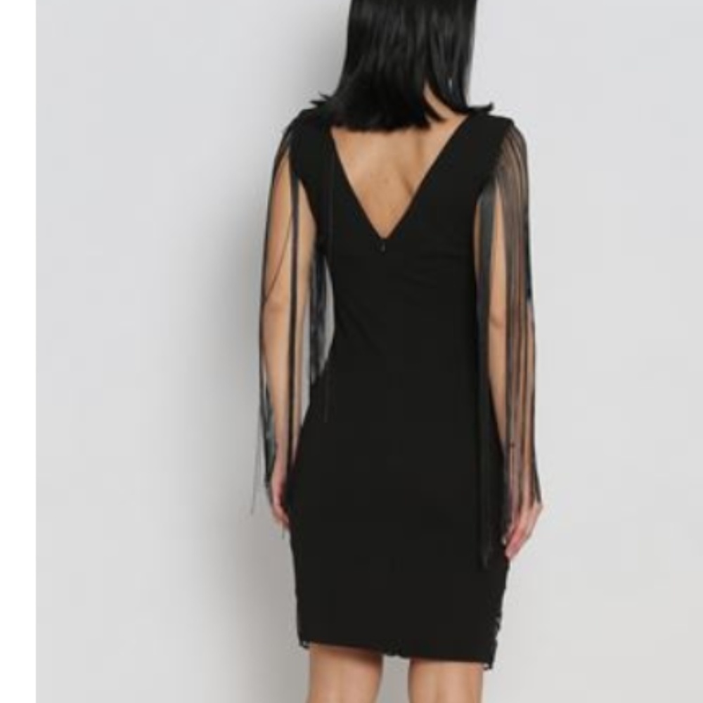 Black Tassel Sleeve boat neck sequin dress - Picture 5 of 6